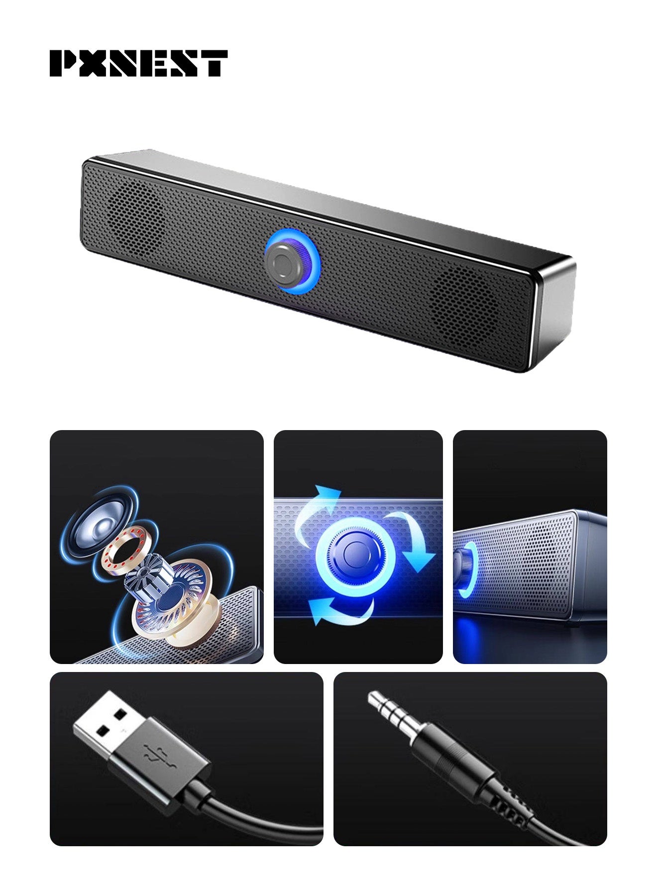 Pxnest Pxnest Pc Speaker Desktop Computer Speaker 3 Aux 3.5 MM ZCA773F2EF29D1AAD59EEZ